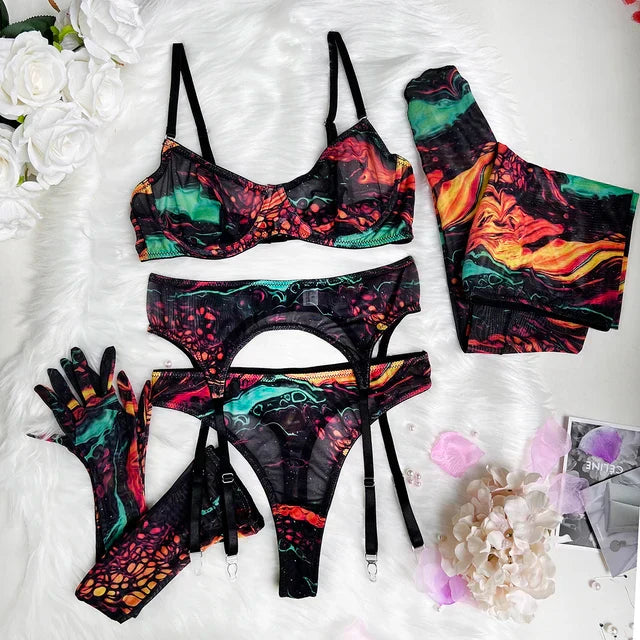 Amanda™ | Ensemble de lingerie tie-dye complet en 5 pièces
