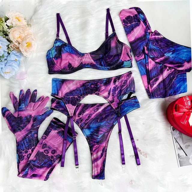 Amanda™ | Ensemble de lingerie tie-dye complet en 5 pièces
