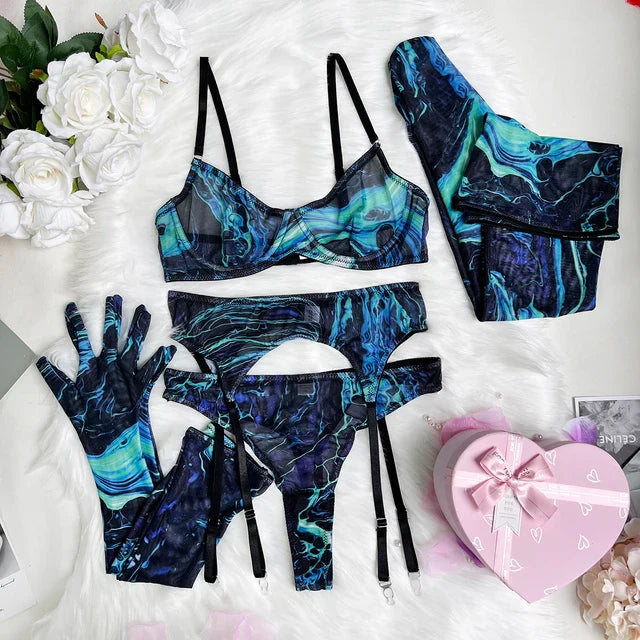 Amanda™ | Ensemble de lingerie tie-dye complet en 5 pièces