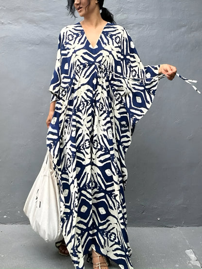 Nayla™ | Robe kaftan en coton avec col en V