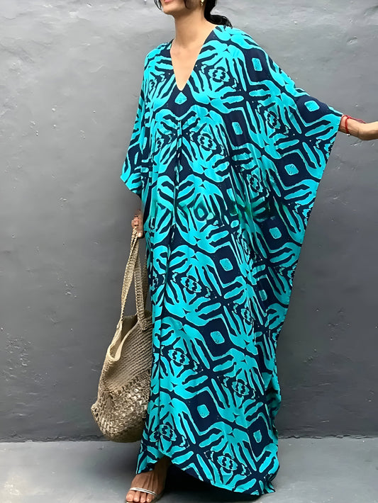 Nayla™ | Robe kaftan en coton avec col en V