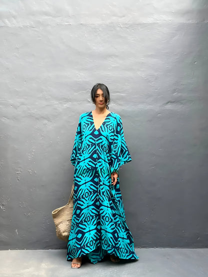 Nayla™ | Robe kaftan en coton avec col en V
