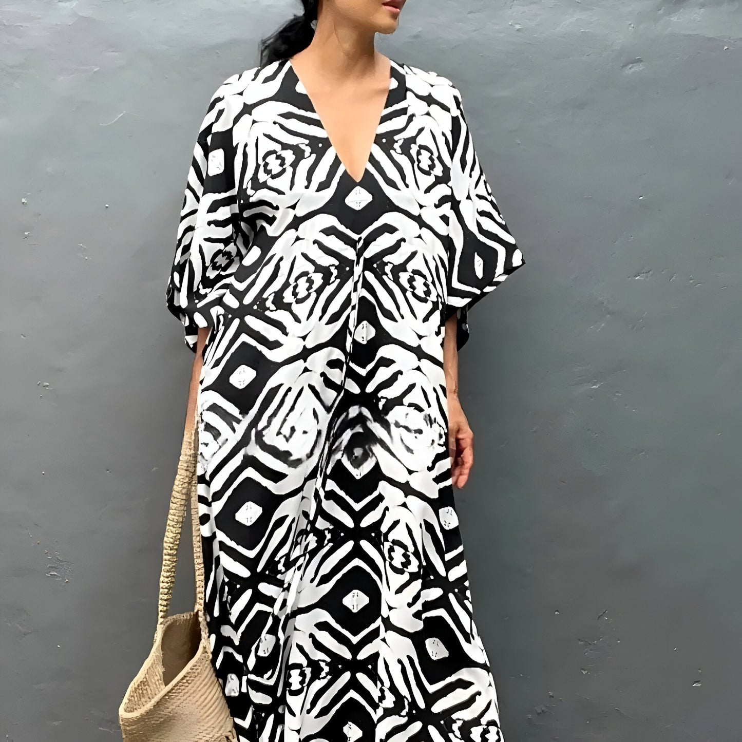 Nayla™ | Robe kaftan en coton avec col en V