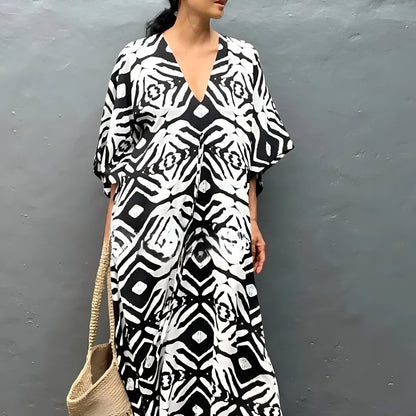 Nayla™ | Robe kaftan en coton avec col en V