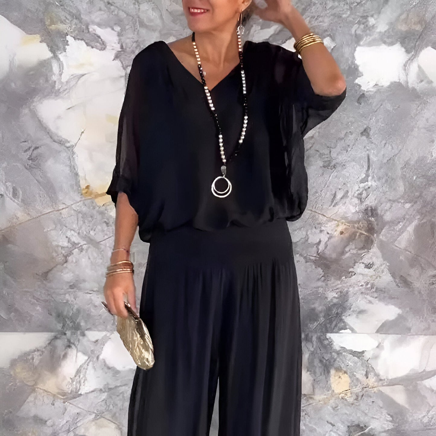 Louise™ | Ensemble élégant top col en V et pantalon
