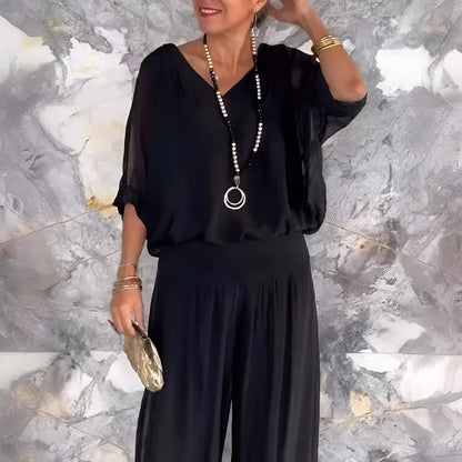 Louise™ | Ensemble élégant top col en V et pantalon