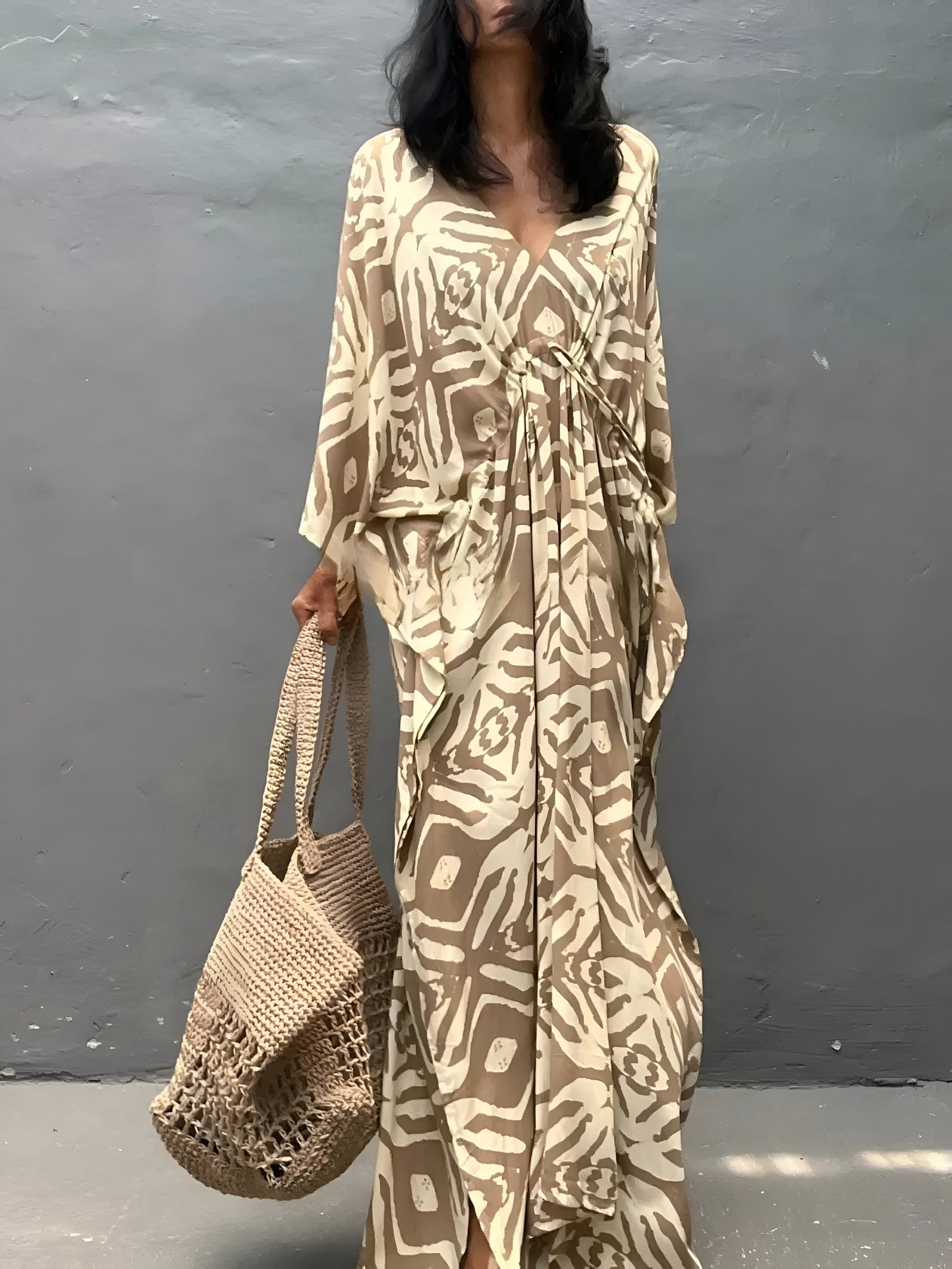 Nayla™ | Robe kaftan en coton avec col en V