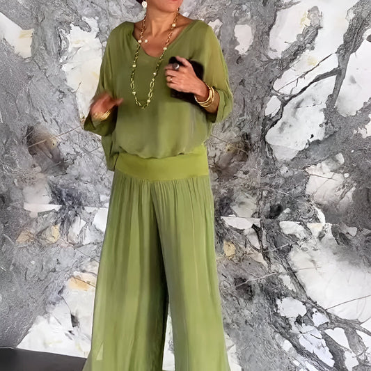 Louise™ | Ensemble élégant top col en V et pantalon
