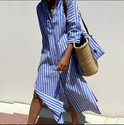 Héloïse™ | Élégante Robe Chemise à Rayures