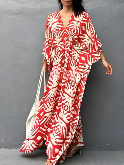 Nayla™ | Robe kaftan en coton avec col en V