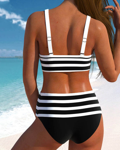 Keyla™ | Bikini taille haute rayé