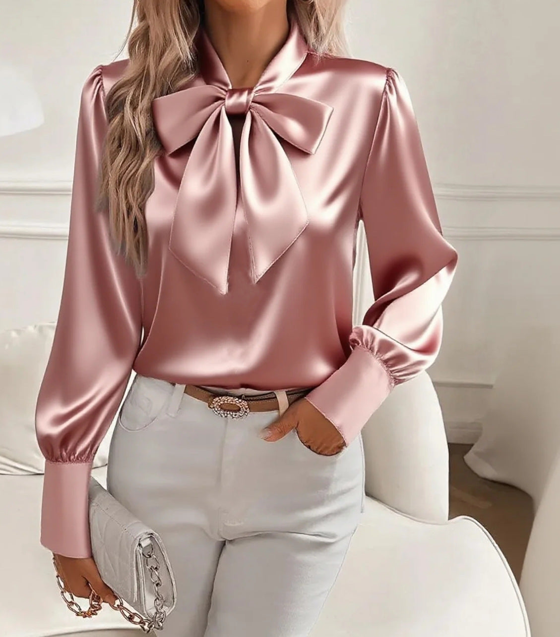 Lucia™ | Blouse Satinée avec Détail Nœud de Luxe