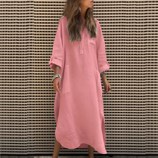 Cléa™ | Robe Longue Unicolore à Manches Longues