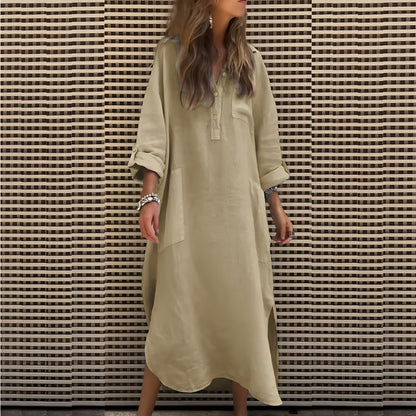 Cléa™ | Robe Longue Unicolore à Manches Longues