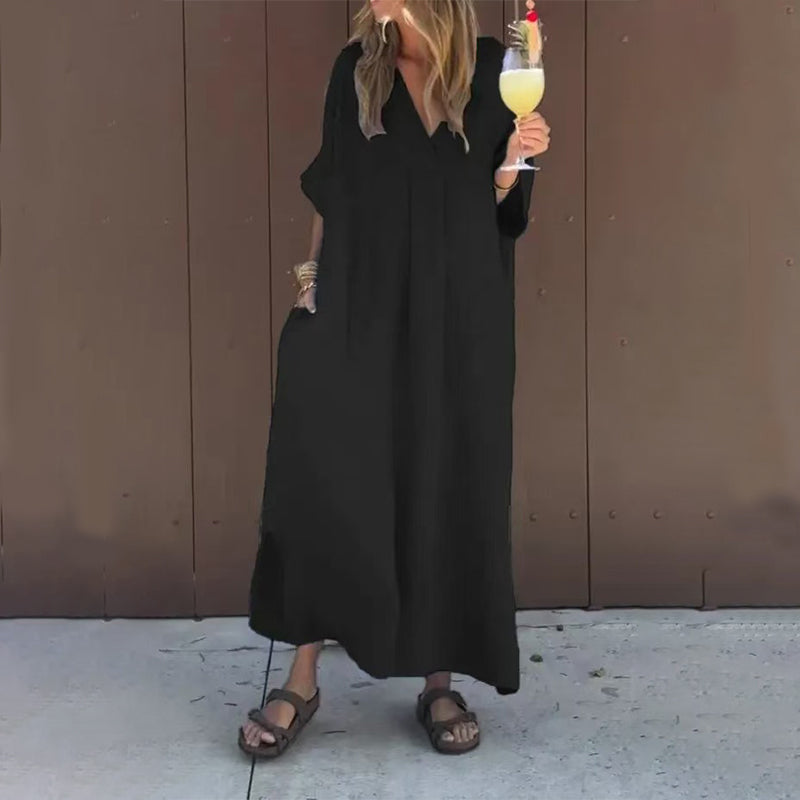 Luna™ | Robe en Mélange de Coton avec Décolleté en V