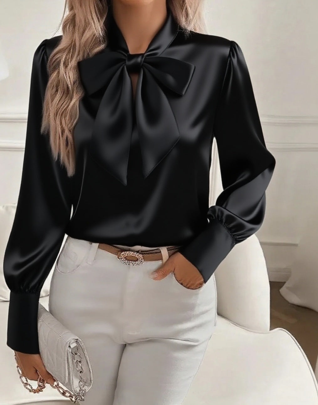 Lucia™ | Blouse Satinée avec Détail Nœud de Luxe